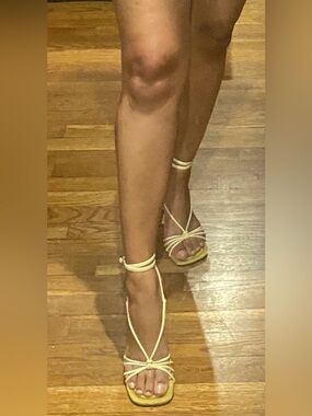Zara Strappy Pale Yellow Square-Toe Heeled Sandals